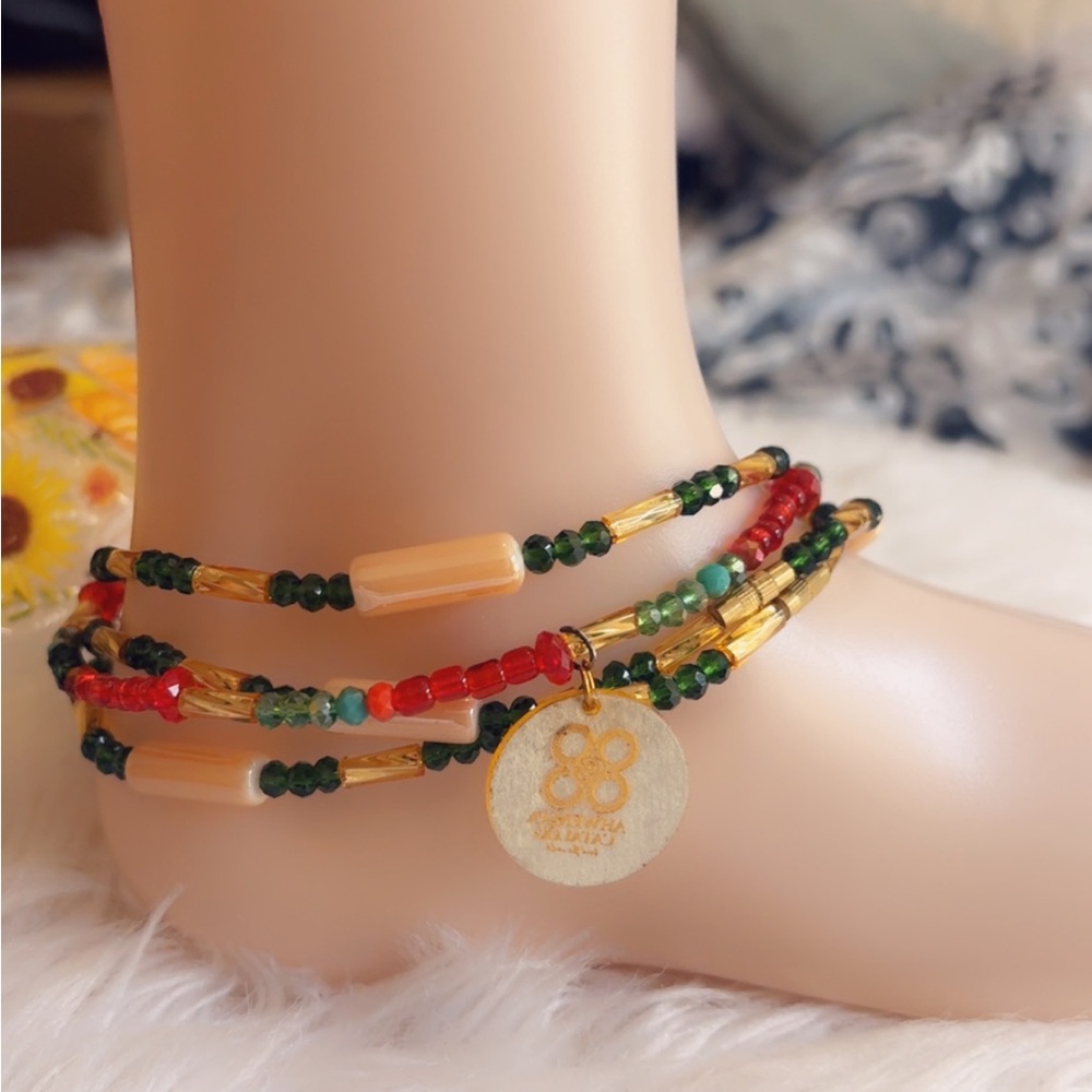 Colorful Beaded Anklet with Gold Charm